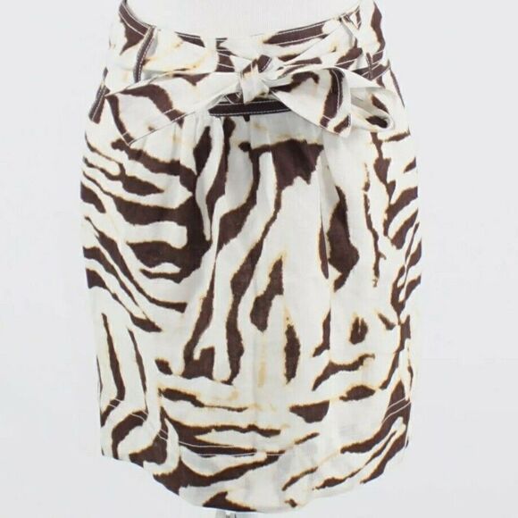 NWT White brown zebra 100% linen BANANA REPUBLIC A-line skirt 2 - Picture 1 of 12